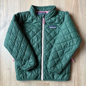 Patagonia Nano Puff Toddler Quilted Jacket - Green with Pink Accents